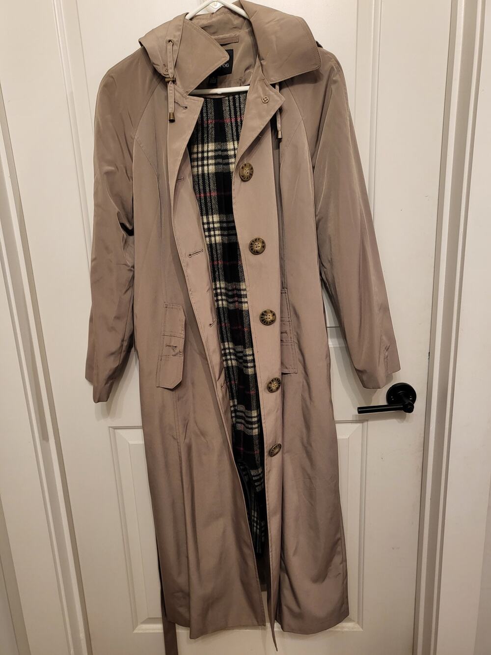 Vintage London Fog Khaki Double Breasted Trench Coat Size 6 Petite Plaid Lined